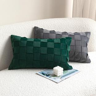 织轻RXB复古丝绒编抱枕红色绿奢色样沙发腰枕板间靠枕长方形软装