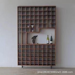 定制老榆木博架厅满墙格子古架靠墙茶具收纳展客架文玩多宝阁示置