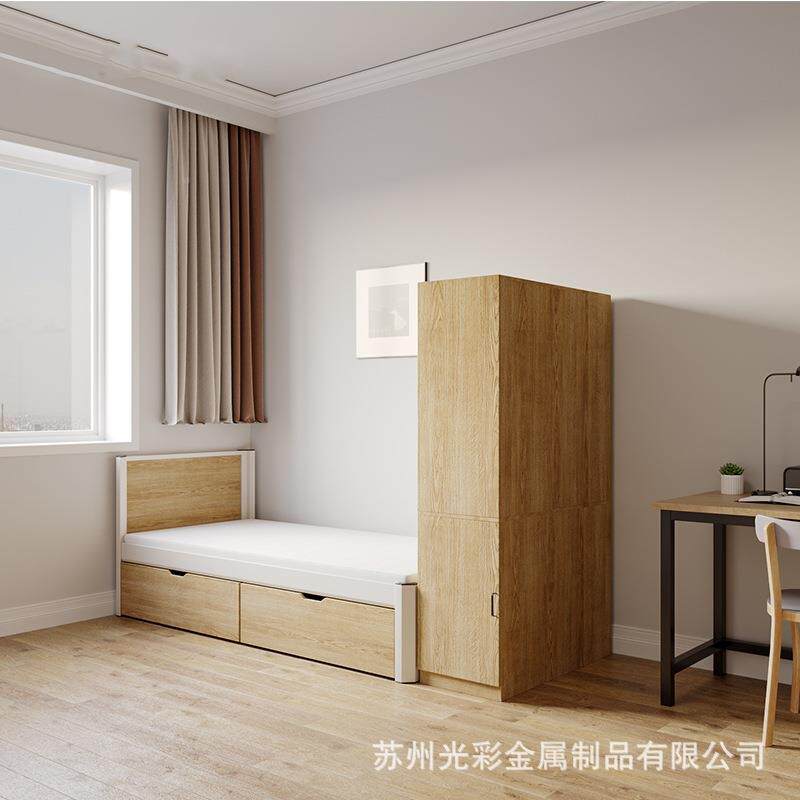 人才公AHW寓单人宿床干单部教师员工舍床带储物柜衣柜钢木床铁层