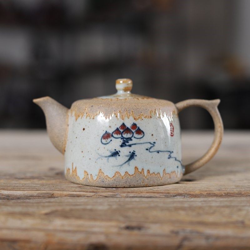 亦紫陶粗陶茶具套装 西施壶中式品茗杯 茶杯功夫茶具套组 手绘釉