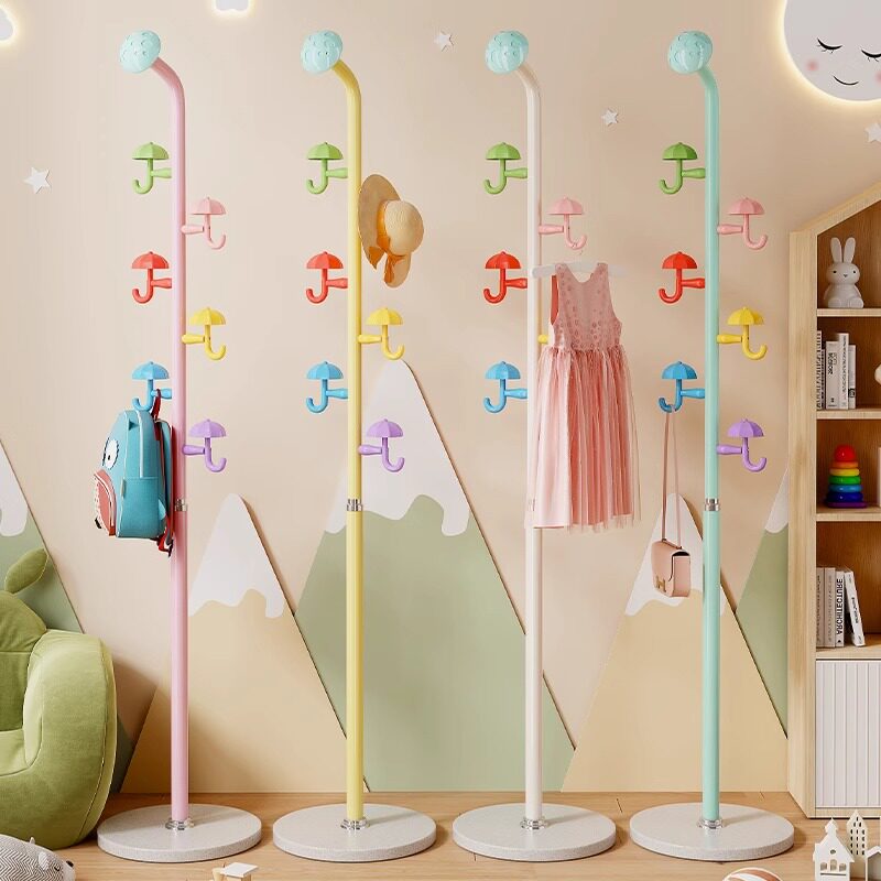 儿童衣架落地卧室卡通挂衣架客厅家用多巴胺衣帽架小空间挂包架子