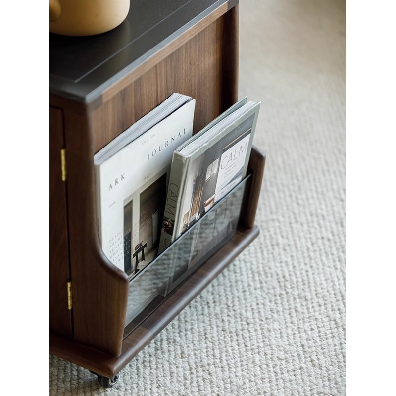 北美黑胡桃木移动茶水柜实木家用小户型茶几旋转茶台客厅阳台茶桌