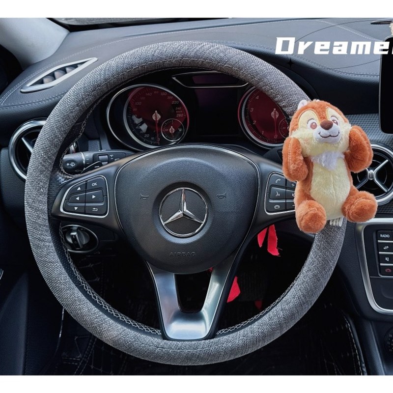 奇奇蒂蒂花栗鼠玩偶车载方向盘亚麻吸汗透气汽车把黑灰色夏季