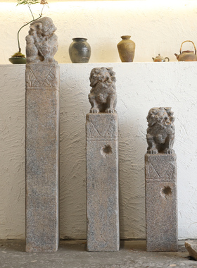 中式庭院仿古拴马桩狮子花园造景布置栓马柱落地摆件X室内玄关装