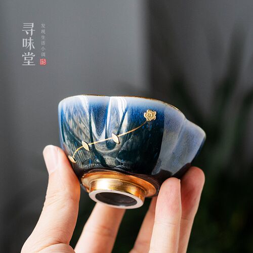高档名瓷天目锔钉盏李辉熠手工锔瓷兔毫釉单杯品茗杯茶杯主人杯