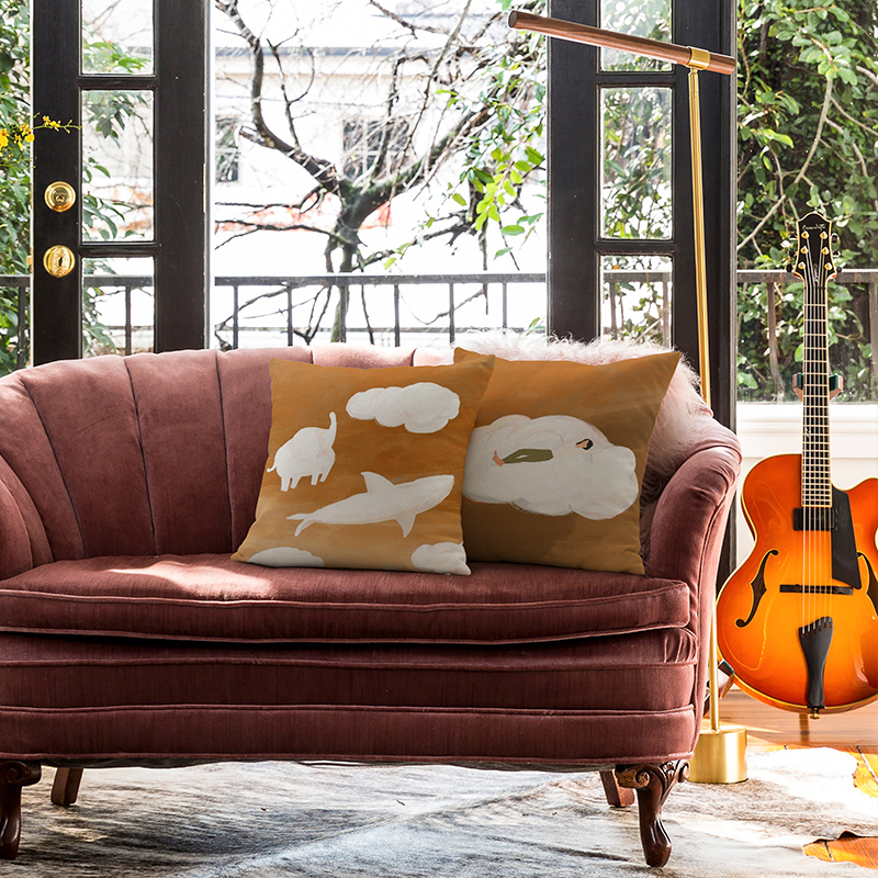 白日梦卡通绒面方形抱枕现代简约沙发客厅儿童房腰枕靠枕靠垫