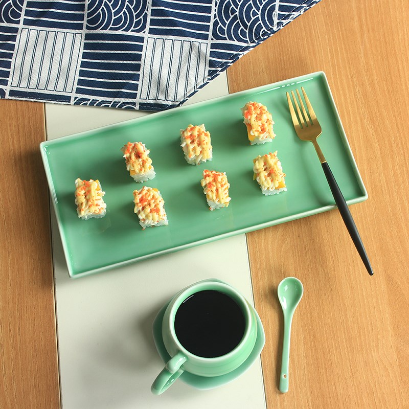 盘子 创意龙泉青瓷简约中式寿司盘糕点烘焙平盘 陶瓷家用餐具菜碟