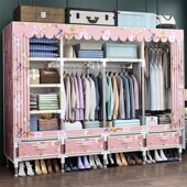 布衣柜钢管加固简约现代带抽屉简易组装 衣架 挂衣橱出租屋房用新款