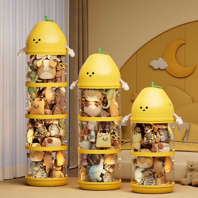 透明娃娃收纳桶儿童毛绒玩具公仔收纳筐装玩布偶圆柱收纳筒整理箱