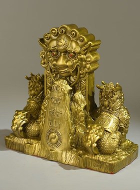 黄铜泰山石e敢当摆件麒麟石敢当大号双麒麟一对家用公司店铺补缺