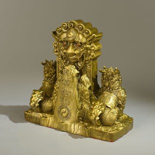 黄铜泰山石e敢当摆件麒麟石敢当大号双麒麟一对家用公司店铺补缺