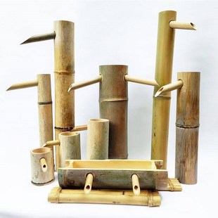 竹筒流水鱼缸过滤养鱼造景摆件竹子流水循环竹筏空心竹筒喷泉竹槽