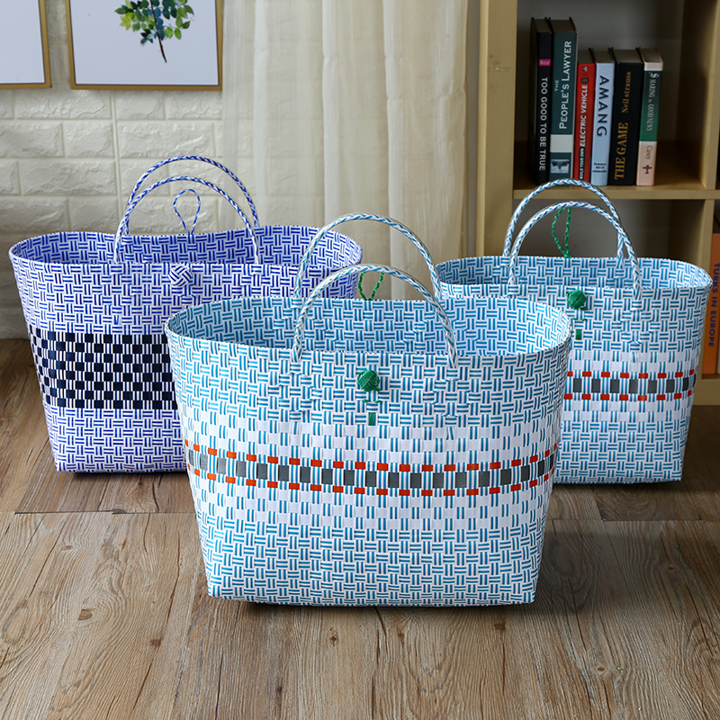 桂味源PP藤编购物篮提手收纳篮手工编织大号买菜篮外出野餐水果篮