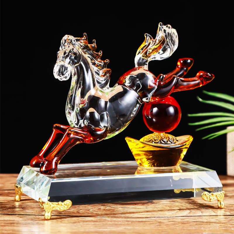 水晶招财马摆件客厅办公室酒柜装饰马到成功家居公司乔迁开业礼品