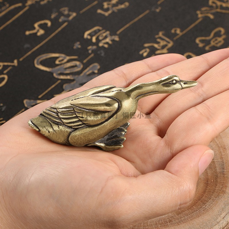 纯黄铜实心大白鹅摆件家禽鹅小摆件创意文玩桌面茶宠车宠铜工艺品