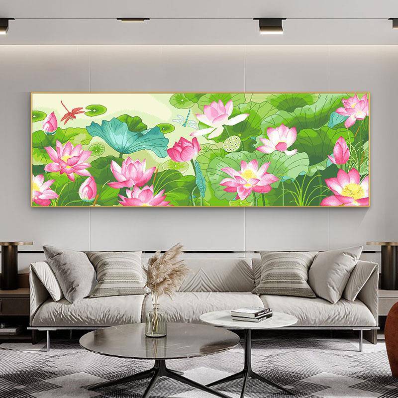 红现荷印日十字绣手204新款线绣客厅新中式简约AL727383代2荷花自