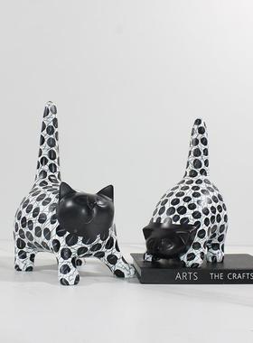 现间代简约黑白创意小样猫咪件桌面家OKG居板客摆厅书房软装饰品