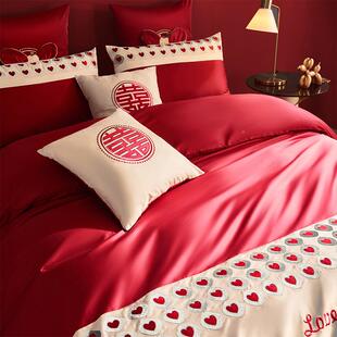 道边140支长绒婚庆四件套大红结婚多古件套婚时尚轻奢礼棉用时尚