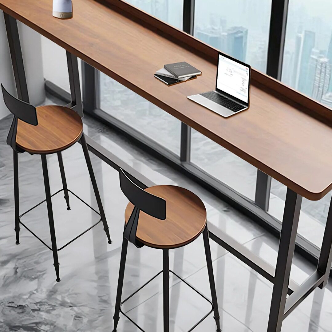 铁艺高脚吧台桌阳台靠窗实木桌子酒吧桌椅组合家用窗边挡板长条桌