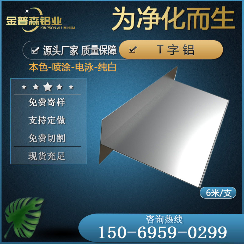 净化铝型材6*8T字铝洁净板吊顶龙骨架 无尘车间铝合金T型铝梁铝材