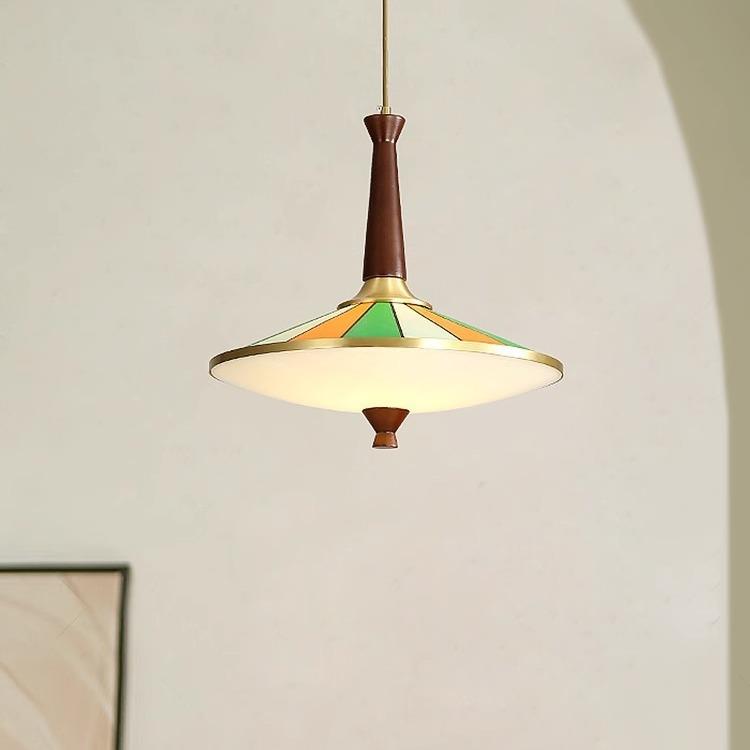 中DSHLX全铜实古木餐厅形吊灯创意复彩色餐桌古吧台岛台灯圆卧室