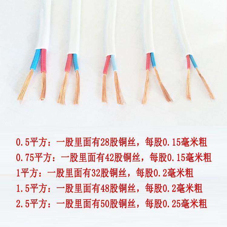25*芯1平软方铜丝软护套线RVV双芯2无品牌/0.3/0.5/0.7平方1.5护