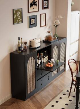 藤编餐FZX边柜一房体墙家用茶靠水厨储物柜柜子复古黑色客厅边柜