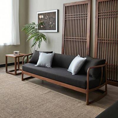 北美黑胡桃木实木沙发组合现艺代简约布厅客别茶墅KQE室三人四人