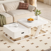 岩板茶几奶油风客厅家用小户型2023新款 简约现代电视柜组合方形桌