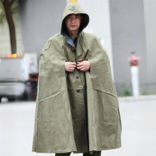连帽帆布雨披 骑行防水拍戏道具老式 库存老年代65斗篷雨衣老款 无袖