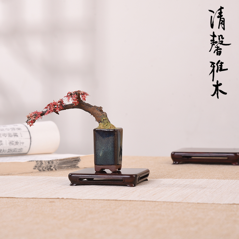 大红酸枝中式老红木茶壶文房印章奇石古玩摆件微型盆景底座实木托