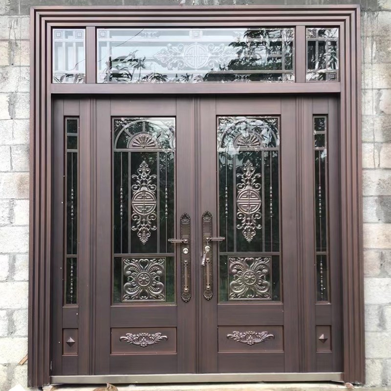 锌合金别墅玻璃大门双开门乡村入户农村自建房进户铜门防盗门家用