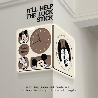 米奇转角客厅钟表装饰画简约现代餐厅双面挂钟创意时钟壁灯挂墙