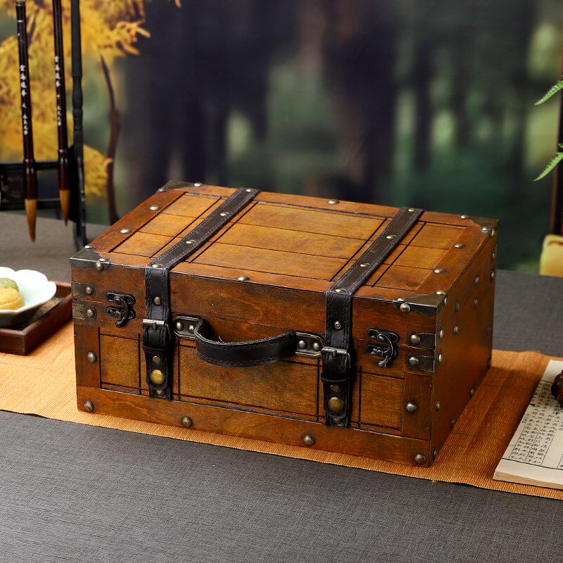 手工制作大木箱收纳整理箱老式做旧复古箱子拼板箱藏宝箱演出道具