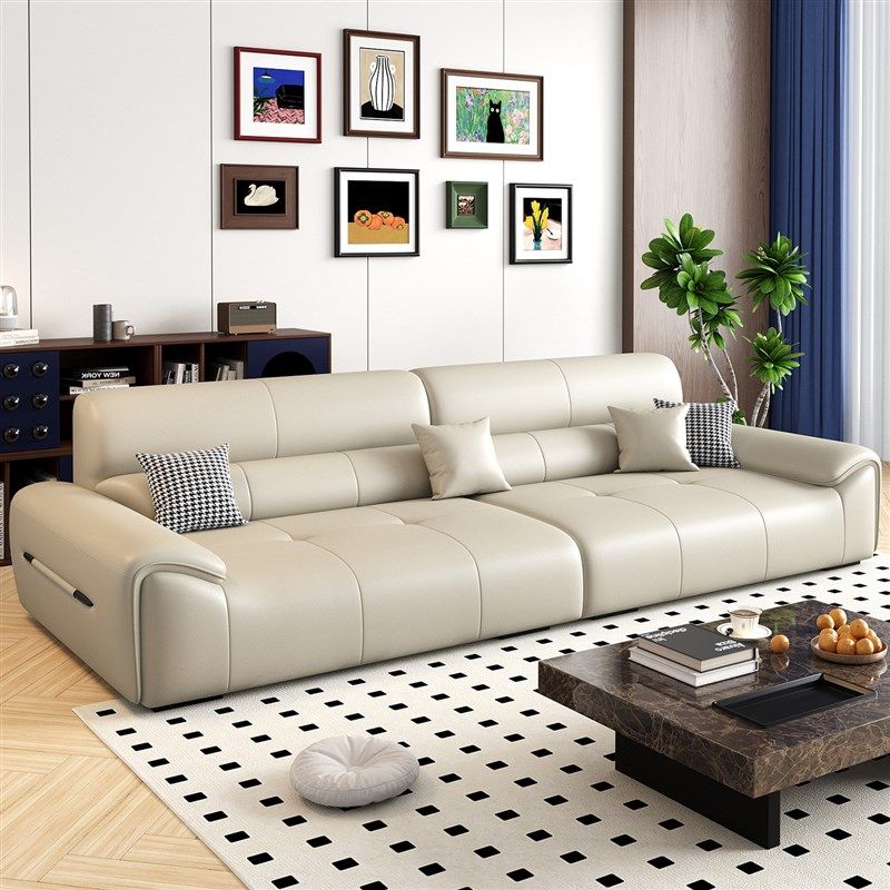 2025年新款客厅真皮沙发直排一字型高端简约现代米色头层牛皮沙发