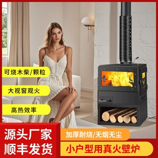 真火壁炉燃木柴民宿新型真火小炉子烧颗粒壁炉别墅农村取暖炉