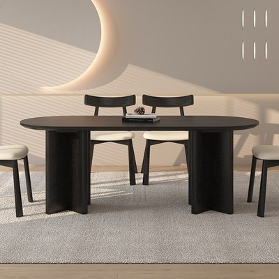 实木岩板餐桌家用白蜡木高级感奶油中古风长方形小户型吃饭桌子