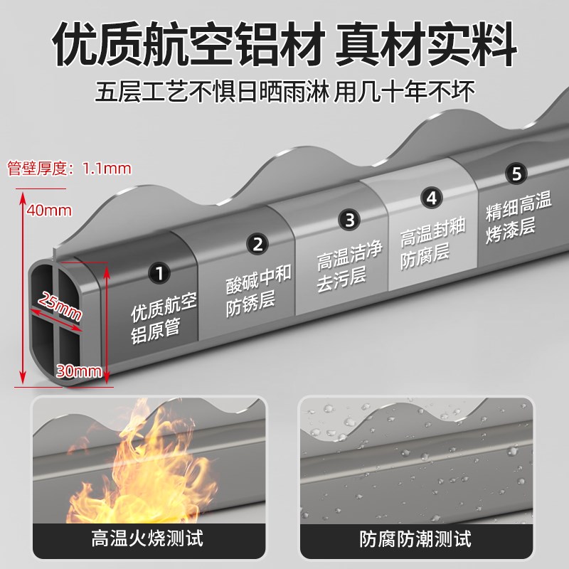 特厚款铝合金晾衣杆阳台固定式灰色顶装晾衣架墙上吊杆悬挂晒衣杆