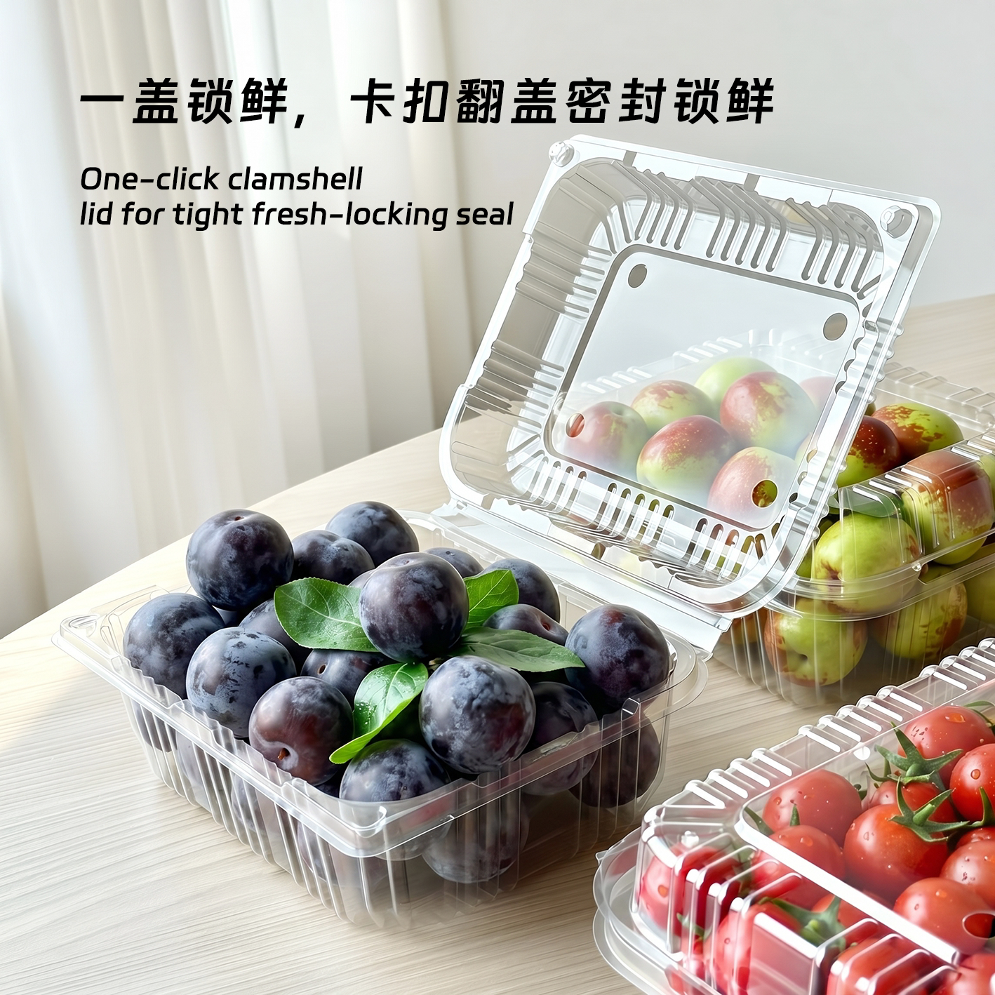 650g一次性透明带盖卡扣水果盒图片