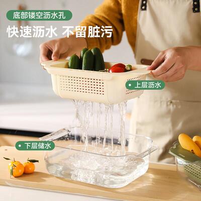 洗菜盆沥水新篮可伸缩双家洗菜篮厨房洗果蔬层水槽滤水篮24216塑