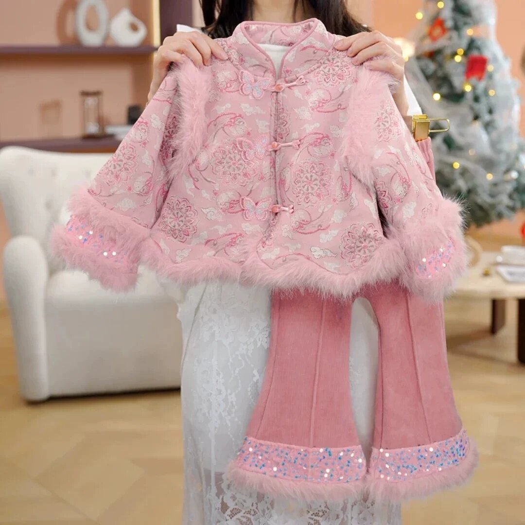 冬季女童新中式加绒加厚两件套