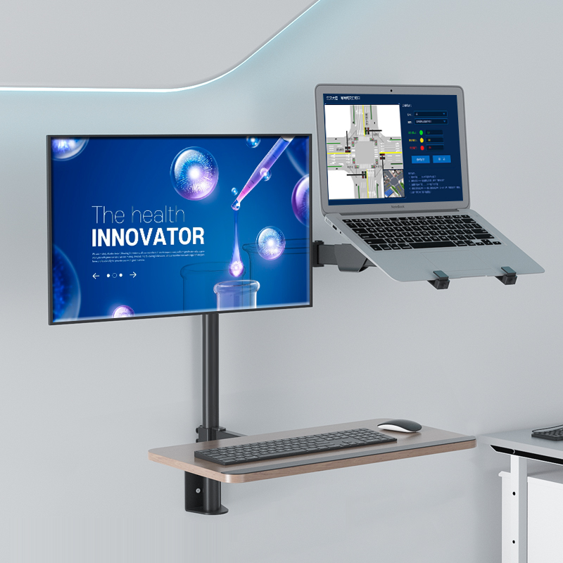 工业数位屏2/3屏27-49寸显示器支架壁挂横竖屏旋转带键盘托墙挂架