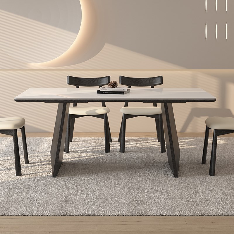 白蜡木德利丰实木岩板餐桌家用小户型黑色奶油中古风高级感饭桌子