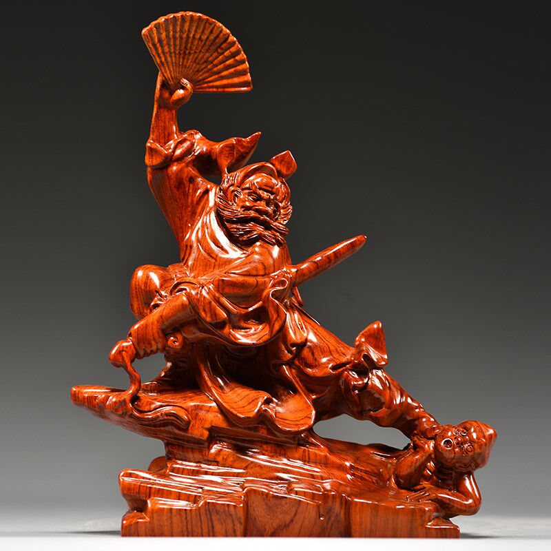 花梨实木雕刻天师钟馗摆件福神像红木家居客厅玄关装饰工艺品送礼