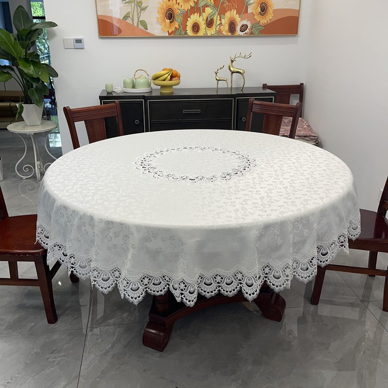 圆桌布布艺家用蕾丝圆形大圆桌欧式餐桌布简约纯色家用台布防尘罩