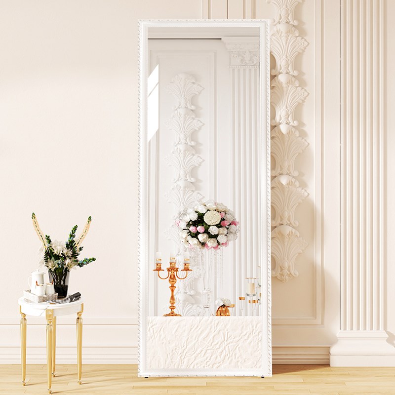 奶油风全身落地大镜子家用女生卧室高级感穿衣镜不变形真实试衣镜