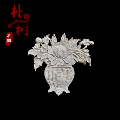 东阳木雕 欧式贴花 家具装饰件 实木花篮 雕花卧室橱柜门心贴片花