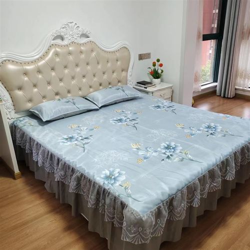 夏季床裙款冰丝凉席三件套家用软席子可机洗空调席宿舍床罩折叠席