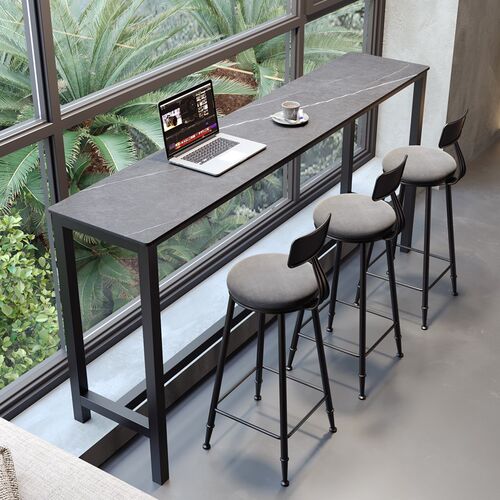 阳台吧台桌椅客厅靠墙桌子奶茶店高脚桌窗边酒吧长条岩板桌窄家用