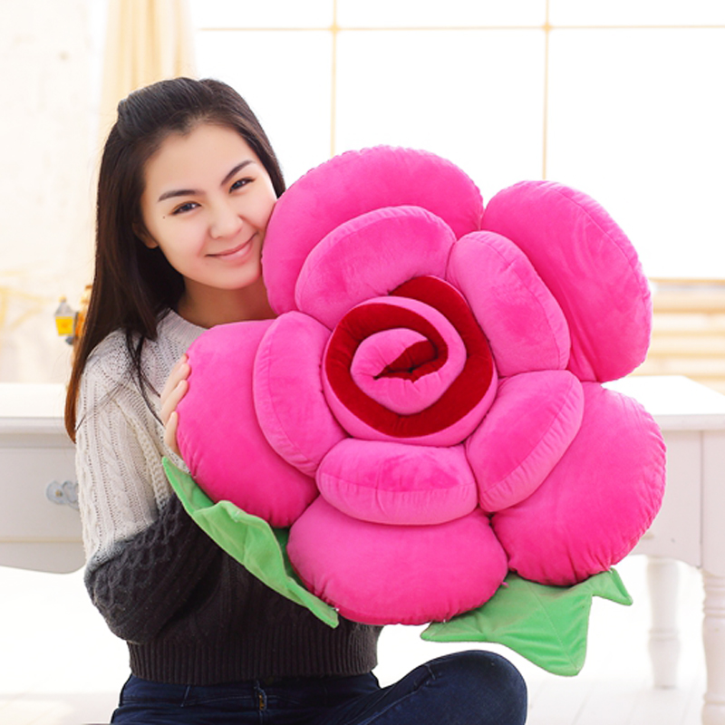 玫瑰花抱枕腰靠垫花朵可爱毛绒玩具卡通创意结婚压床靠背沙发汽车